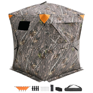 Hunting Blind, 270° See Through Ground Blind, 1-2 Person Pop Up Deer Blind for Hunting with Carrying Bag, Portable Resilient Hunting Tent, 3 Horizontal Windows for Turkey and Deer Hunting