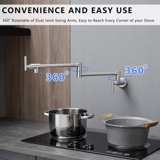 Wall Mount Commercial Pot Filler Faucet | Blackened 304 Stainless Steel Kitchen Folding Faucet