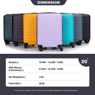 Lightweight 20' Carry On Luggage Suitcase with Spinner Wheels, Black ABS