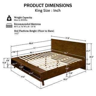 King platform bed frame, view 3