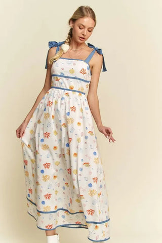 Davi & Dani Denim Binding Detail Smocking Summer Maxi Dress