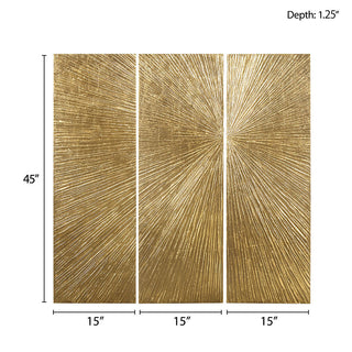 Hand painted gold burst triptych wall art set, view 9