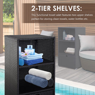 Outsunny Waterproof Rattan Wicker Pool Towel Rack | 2-Shelf Outdoor Spa Storage (Espresso)