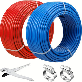 1/2 Inch PEX-A Pipe | 2 x 100 ft Hot & Cold Water Lines with Free Cutter (Blue & Red)