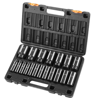 1/2" Drive Impact Socket Set | 19-Piece Deep 6-Point Sockets, Cr-V