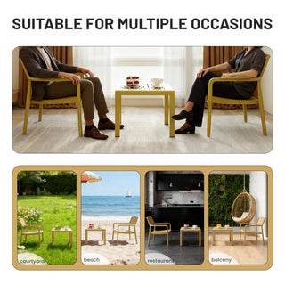 Three-piece indoor/outdoor leisure table and chair set (two chairs and one coffee table), UV-resistant, waterproof and durable, brick yellow, 25*20.47*27.56 (in)/19.69*19.69*14.96 (in), Polypropylene.