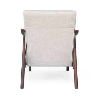 Mid-Century Modern Accent Chair, Tufted Armchair with Beige Upholstery and Brown Frame, 1-Piece