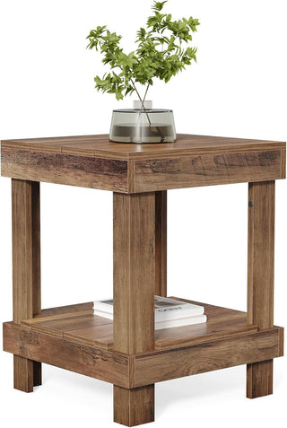  15.7" Small Farmhouse End Table with 2-Tier Open Storage | Rustic Square Side Table