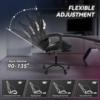 Gaming Chair Black-White - RGB Lighting PU Leather w/Synced Armrests & 5-Star Metal Base