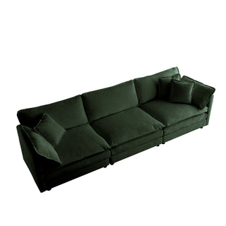 Green Chenille 2-Piece Sofa Set - Modern 2+3 Seater Deep Seat Living Room Group