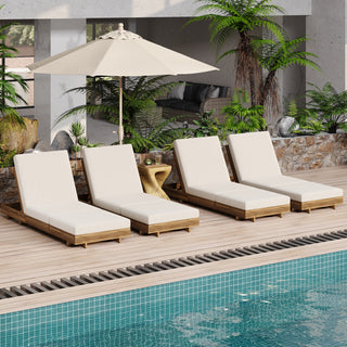 2-Piece Acacia Wood Chaise Lounge Set with Cream Triple-Fold Cushions – Outdoor Recliners (Matching Dark Grey Available)