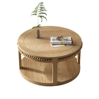31.5 inch round two-tier solid wood coffee table natural, view 12