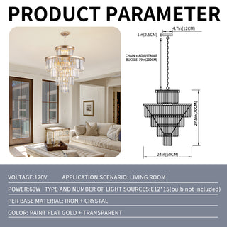 Golden Luxury Crystal Chandelier – Modern Pendant Light Fixture for Dining Room, Bedroom & Living Room – 23.6" Diameter, Gold Finish