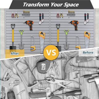 Heavy Duty PVC Slatwall Garage Organizer, 8ft x 4ft Section with 10 Panels, Industrial Strength Storage, Charcoal Dark Grey Color, Wall Mounted Tool Rack System
