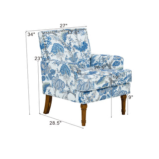 Botanical Print Accent Chair with Nailhead Trim, Blue Floral