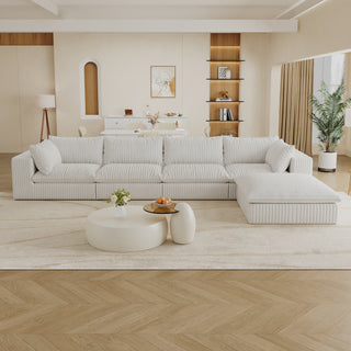 157.6" Cloud Sofa - Corduroy Deep Seat Couch, No Assembly, White