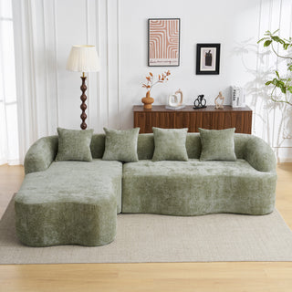 Full Compression L-Shape Sectional Sofa w/ Curved Chaise | Green Modular Chenille Fabric Couch | High-Density Foam for Apartment & Small Space Living Room | No Assembly Required