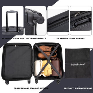 Lightweight 20' Carry On Luggage Suitcase with Spinner Wheels, Black ABS