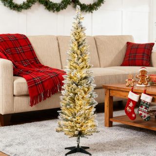 5ft Slim Artificial Christmas Tree,Pencil Christmas Tree with Realistic Branches and Warm White LED Lights