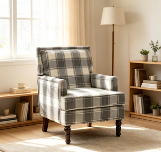 Upholstered Accent Chair, Vintage Armchair with Solid Wood  Legs,Grey Linen Fabric and Nailhead Trim for Living Room