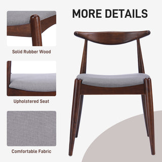 Set of 2 Vintage Rubberwood Dining Chairs with Ergonomic Backrest & Comfort Cushions in Walnut and Light Gray, Solid Rubberwood Frame with TSCA-Certified Foam Seats