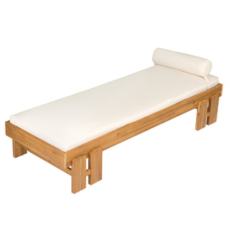 Acacia Wood Daybed with Cream Cushion & Bolster, Teak Finish