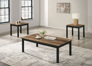 Contemporary Style 3pc Table Set 1x Coffee Table 2x End Table Faux Marble Top Wooden Legs Brown Finish Primary Living Room