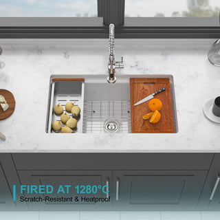 Undermount White Kitchen Sink Workstation - 33 inch White Porcelain Ceramic Single Bowl Dual Mount Kitchen Sink