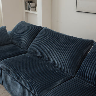 Blue 118.2" Corduroy Cloud Sofa - Deep Seat Double-Layer Modular Couch