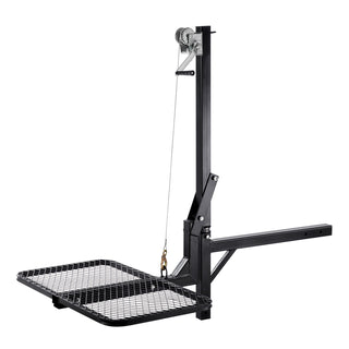 Hitch‑Mounted Deer Hoist with Lifting Platform – 300 lb Capacity Game Hoist Winch Lift, 360° Swivel Shaft, Foldable Design, Fits 2" Receiver for Field Dressing & Game Transport