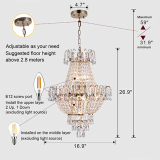 Gold Crystal Chandelier – Large Luxury Contemporary Ceiling Light for Living Room, Dining Room, Bedroom & Hallway