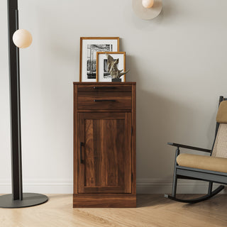 Brown Walnut Modular Wine Bar Cabinet – Dining Room Buffet Cabinet with Storage for Wine Bottles & Glasses
