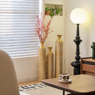 Metal decorative vases High distress metal center vases with growing vine patterns, set of 3 vases for home decoration 34 ', 29 ', 25 'H, gold