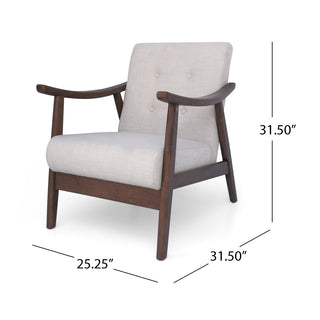 Mid-Century Modern Accent Chair, Tufted Armchair with Beige Upholstery and Brown Frame, 1-Piece