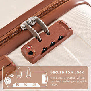 3-Piece Luggage Set New Model | ABS Hardside Spinner Suitcases with TSA Lock (Ivory & Brown)