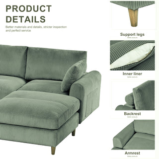 Modern U-Shape Modular Sectional Sofa - 6-Seat Corduroy, Olive Green