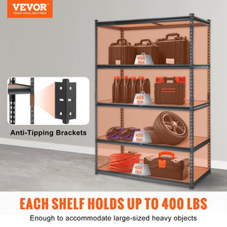 Heavy-Duty 5-Tier Storage Shelving Unit | 48" L x 24" W x 72" H, 2000 lbs Capacity Metal Utility Rack, Black