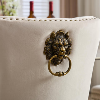 Mid-Century Modern Dining Chairs Set of 2 – High-End Tufted Velvet Upholstered Chairs with Lion Head Pull Ring, Golden Wooden Legs &amp; Nailhead Trim, Contemporary Luxury Side Chairs - Beige SW1201BG