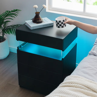 Black LED nightstand with 4 drawers, view 7