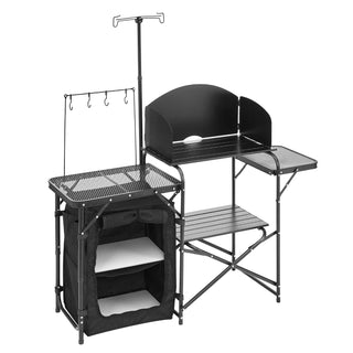 Camping Kitchen Table Portable Outdoor Cook Station Storage Windshield Aluminum