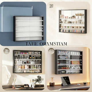 Black Wall-Mounted Display Case with Clear Glass Doors