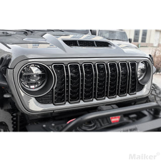 Front Mesh Grille Grid Grill for 2018-2024 Jeep Wrangler Rubicon Sahara Sport JL/JT Grill With Camera Hole Black Plastic