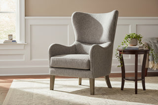 Arianna Swoop Wing Chair with High-Density Foam Support in Grey Solid Wood
