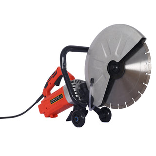 Electric 14' Cut Off Saw Wet/Dry Concrete Saw Cutter with Guide Roller and Water Line Attachment, 3000W, Black and Silver