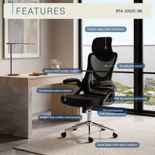 Essential Ergonomic Office Chair with Headrest & Lumbar Support, Black