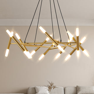41" Golden Modern Chandelier Light Fixture, Branch Design with Frosted Tubes & Black Cords, Adjustable Height Pendant Light for Dining Room, Living Room & Kitchen Island (Bulb Not Included)