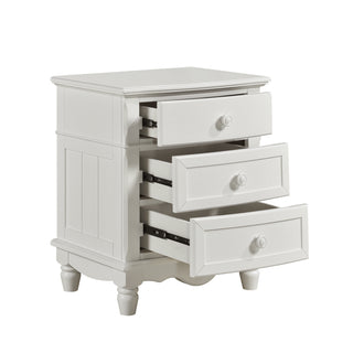Classic White 3-Drawer Nightstand with Decorative Accents, Wooden Bedside Table with Turned Feet
