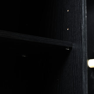 K&K 54.5" Farmhouse Kitchen Island with Power Outlet, Internal Storage Rack, Drop Leaf, Spice Rack, Rolling Cart on Wheels, for Kitchen, Dining Room, Black