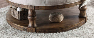 Rustic Round Coffee Table with Open Shelf | Antique Oak Finish, Wooden Table with Turned Legs