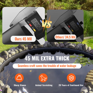 Pond Liner 20 x 25 ft | 45 Mil Thick EPDM Material | Flexible Black Pond Skins for Fish, Koi Ponds, Waterfalls, Water Features, Fountains & Water Gardens